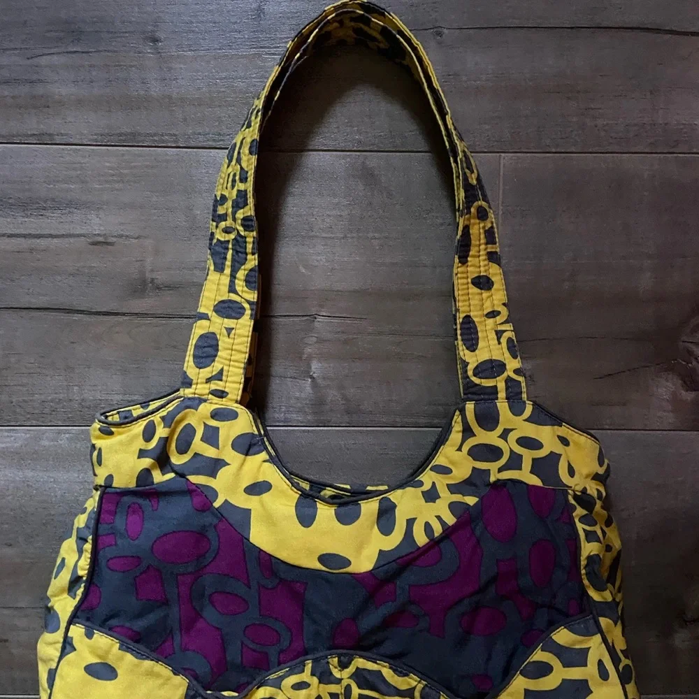 Kitsch 'n Glam Yellow and Gray Abstract Boho Double Strap Purse